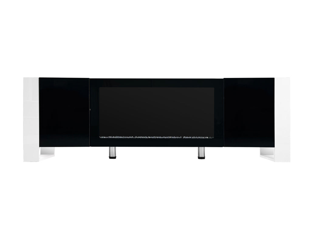 ON-TREND Modern TV Stand with 34.2' Non-heating Electric Fireplace, High Gloss Entertainment Center with 2 Cabinets, Media Console for TVs up to 78', Black
