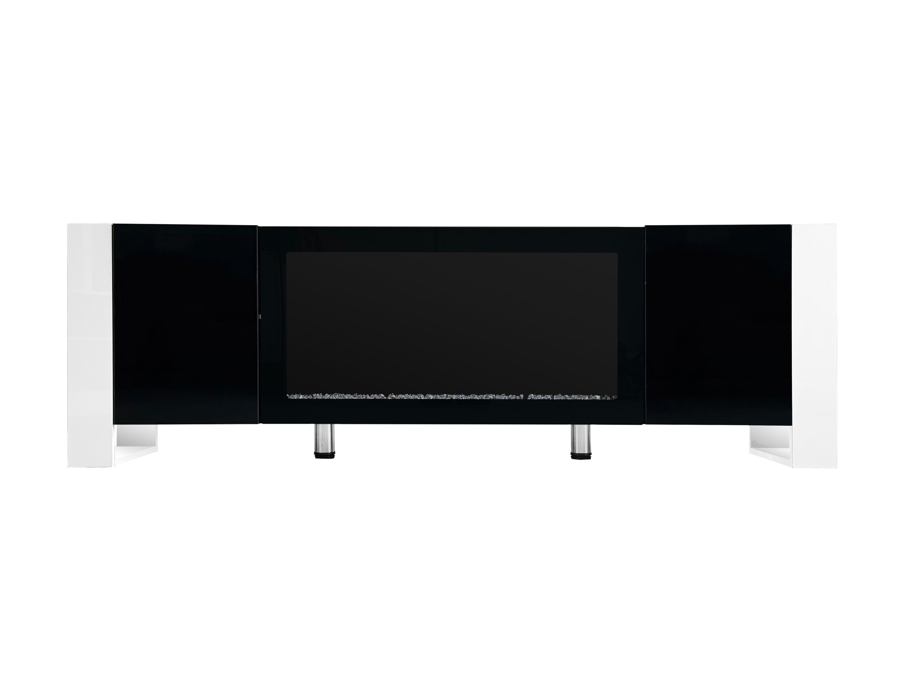 ON-TREND Modern TV Stand with 34.2' Non-heating Electric Fireplace, High Gloss Entertainment Center with 2 Cabinets, Media Console for TVs up to 78', Black