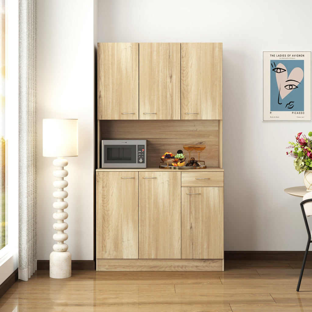 70.87' Tall Wardrobe& Kitchen Cabinet, with 6-Doors, 1-Open Shelves and 1-Drawer for bedroom,Rustic Oak