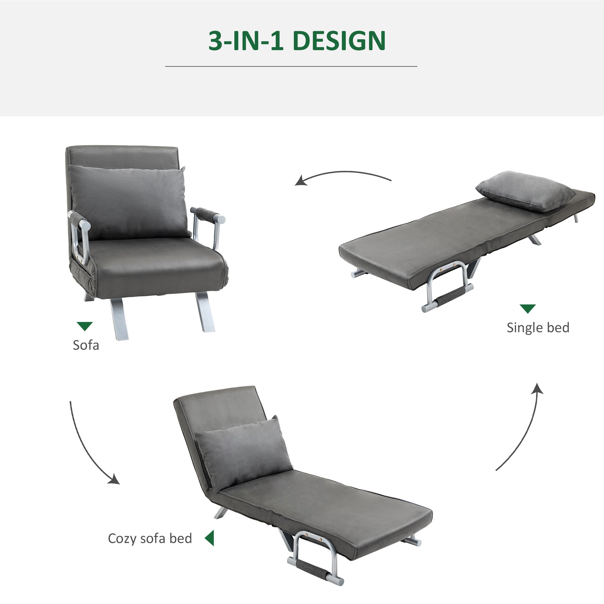 Single Person Folding  Convertible Sofa Bed Sleeper Chair Chaise Lounge Couch