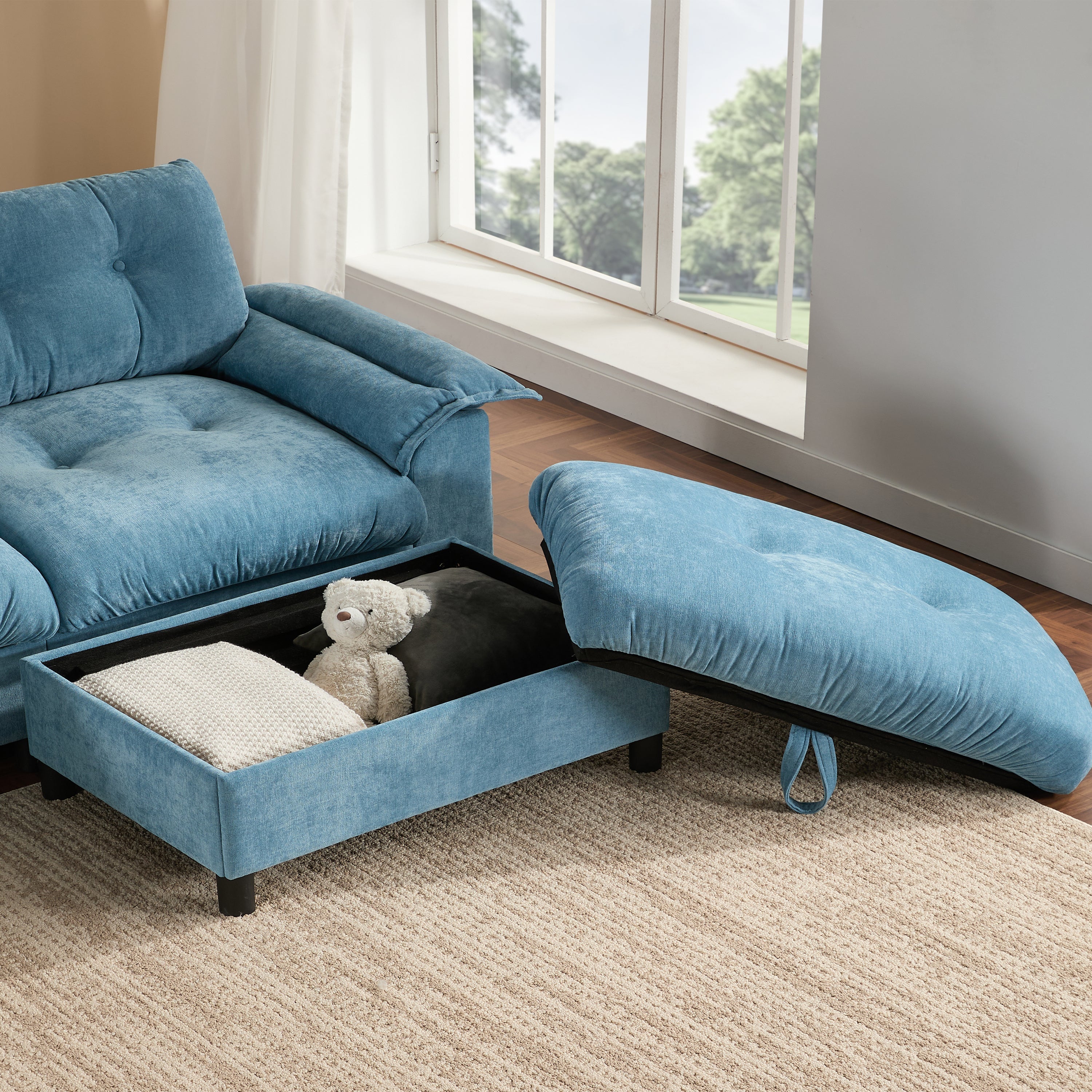 [VIDEO]104*60' Sectional Sofa, L-Shape with Multifunctional Armrest, Dual-Port Charging, Cup Holder, Side Storage Pockets, Movable Storage Ottoman, Unique Tufted Design, Soft Cushion, Chenille,3colors