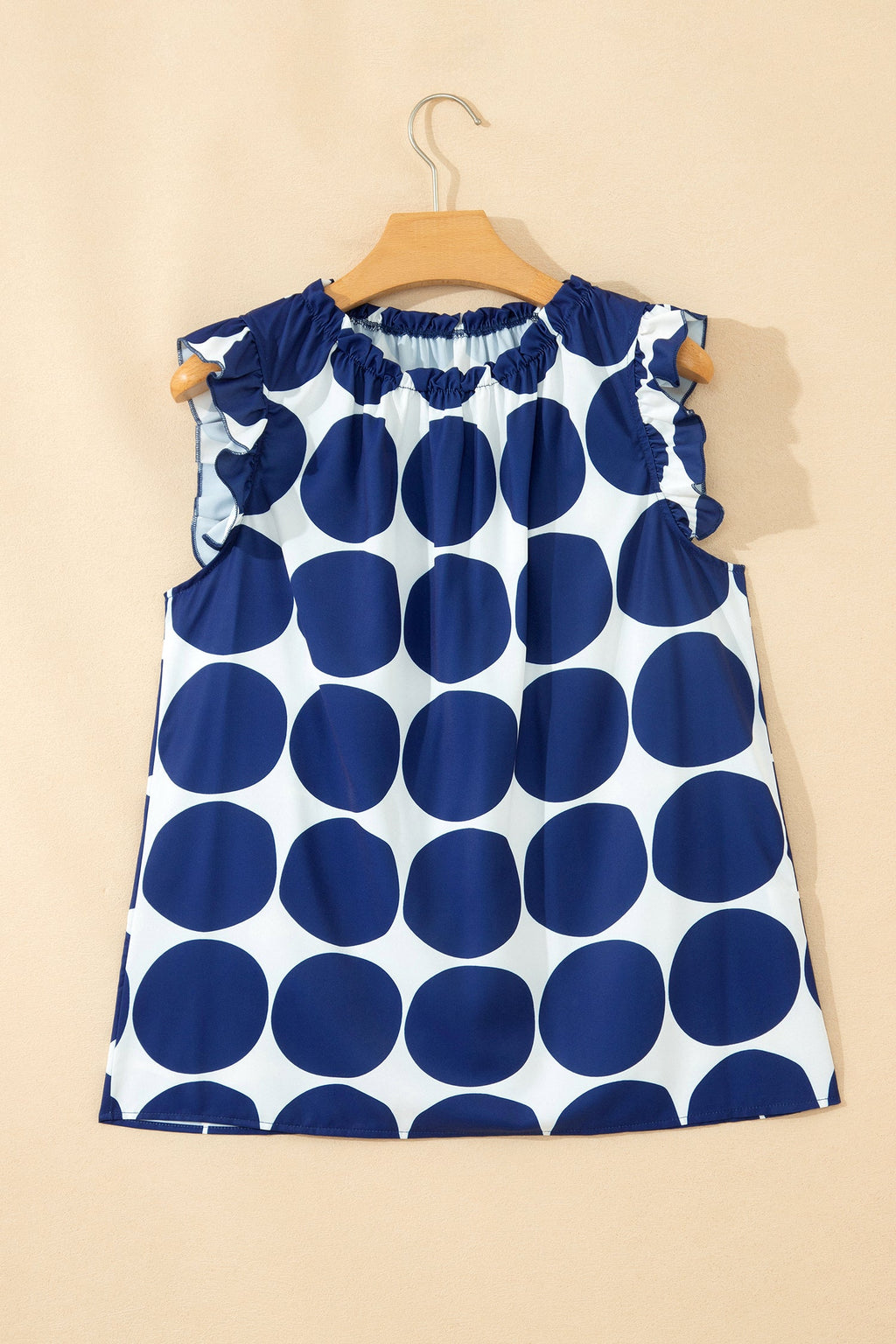 Polka Dot Frilled Round Neck Tank Top