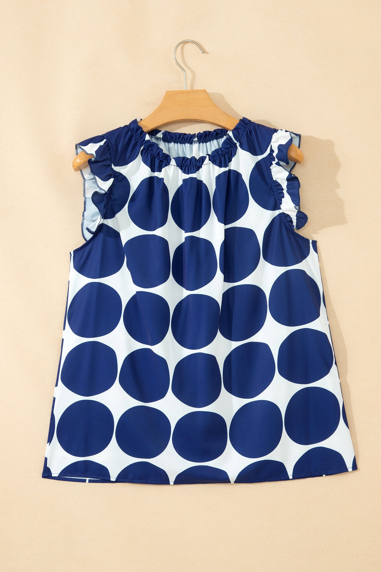 Polka Dot Frilled Round Neck Tank Top