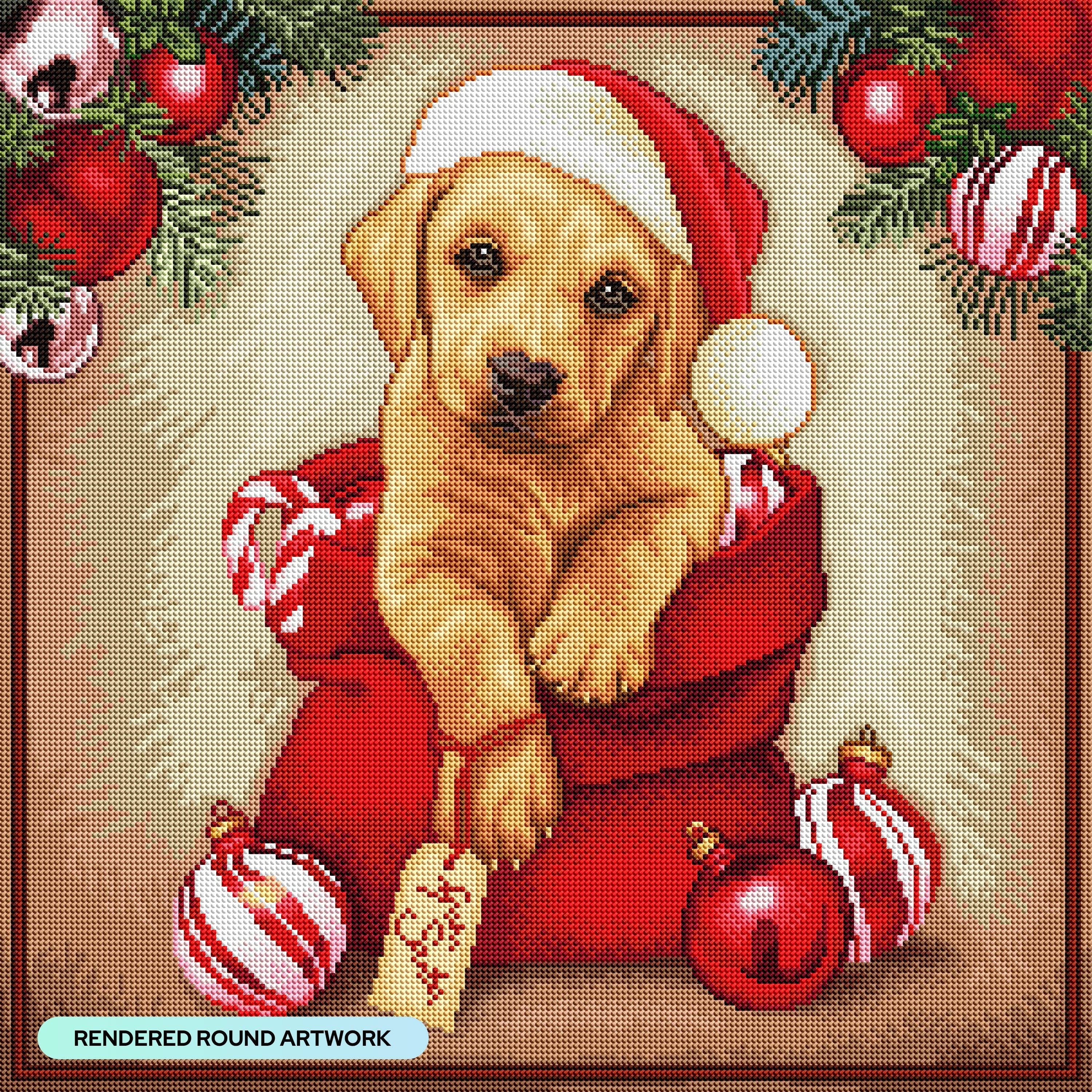 Diamond Art Club – From Santa Christmas Puppy Diamond Painting (Round Drill, 22" x 22")