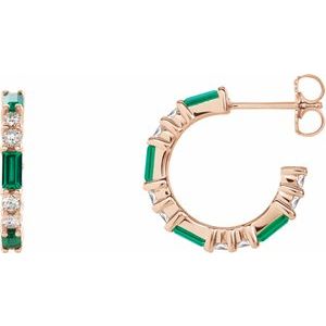 14K Rose Gold Lab-Grown Emerald & 1/2 CTW Natural Diamond 17.2 mm Hoop Earrings