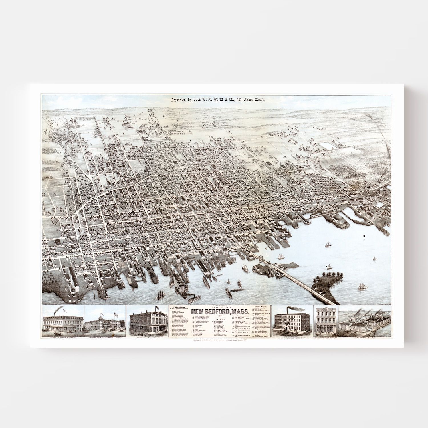 Vintage Map of New Bedford, Massachusetts 1876