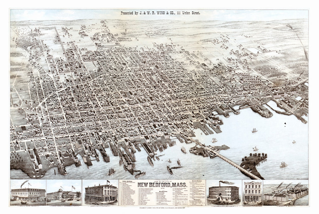 Vintage Map of New Bedford, Massachusetts 1876