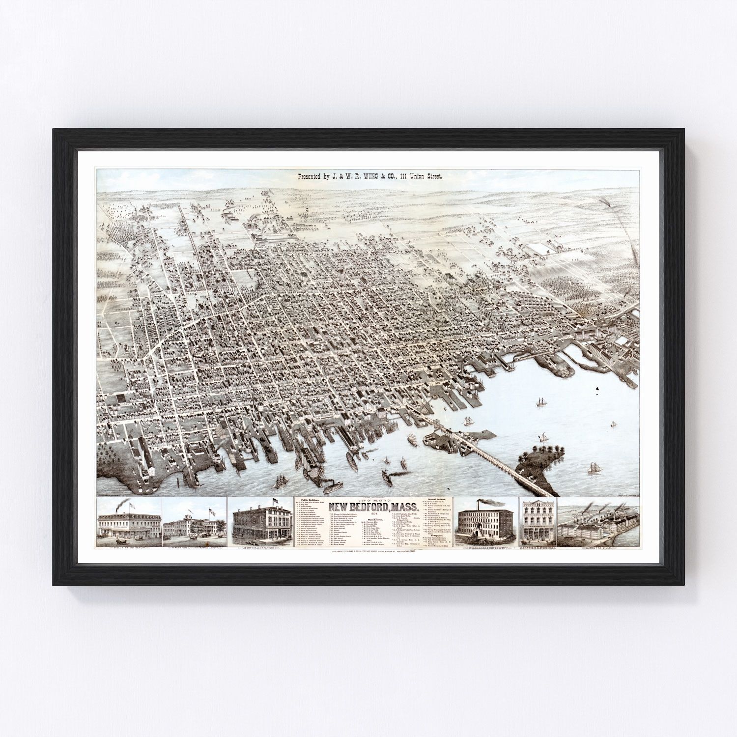 Vintage Map of New Bedford, Massachusetts 1876