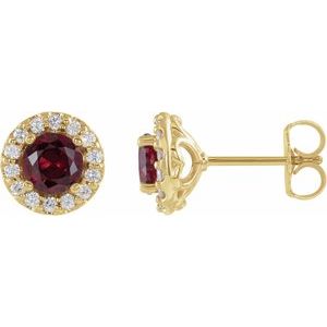 14K Yellow Gold Lab-Grown Ruby & 1/4 CTW Natural Diamond Earrings