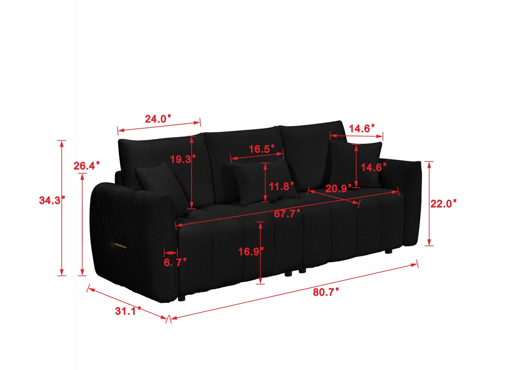 80.7 inch premium Teddy fabric sofa with 3 back pillows and 3 back cushions Solid wood frame 3 seat sofa with oversized upholstered chair for living room, bedroom, apartment and office