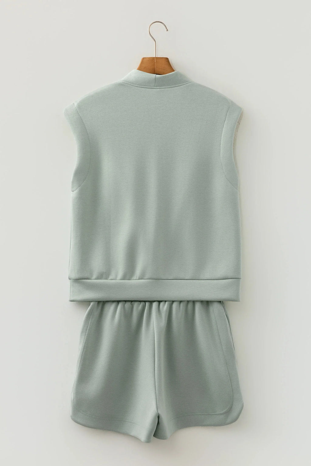 Solid Quarter Zip Sleeveless Top & Shorts Set