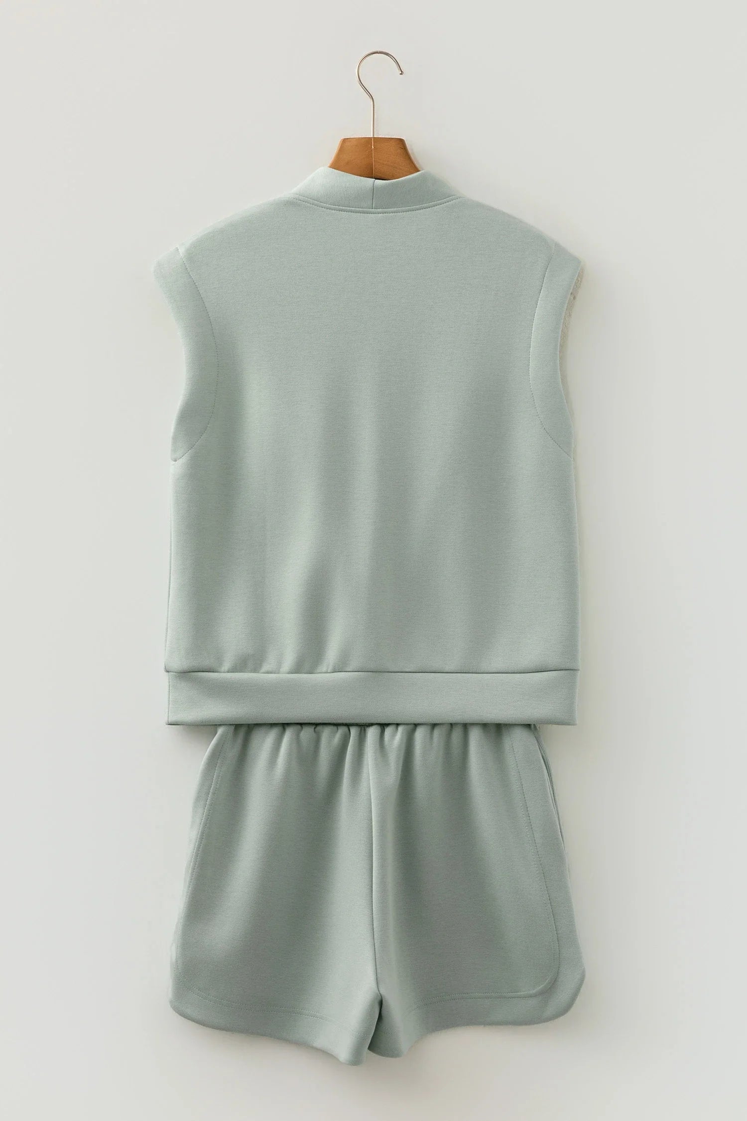 Solid Quarter Zip Sleeveless Top & Shorts Set