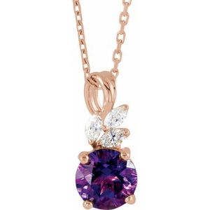 14K Rose Gold Natural Amethyst & 1/10 CTW Natural Diamond 16-18" Necklace