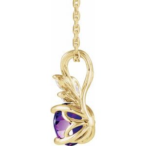 14K Yellow Gold Natural Amethyst & 1/10 CTW Natural Diamond 16-18" Necklace