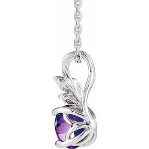 Platinum Natural Amethyst & 1/10 CTW Natural Diamond 16-18" Necklace