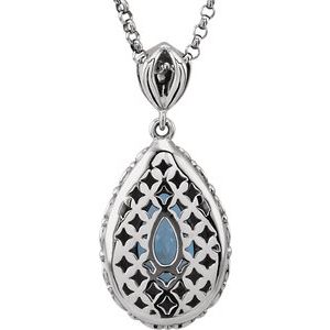 14K White Gold Natural London Blue Topaz Sculptural 18" Necklace