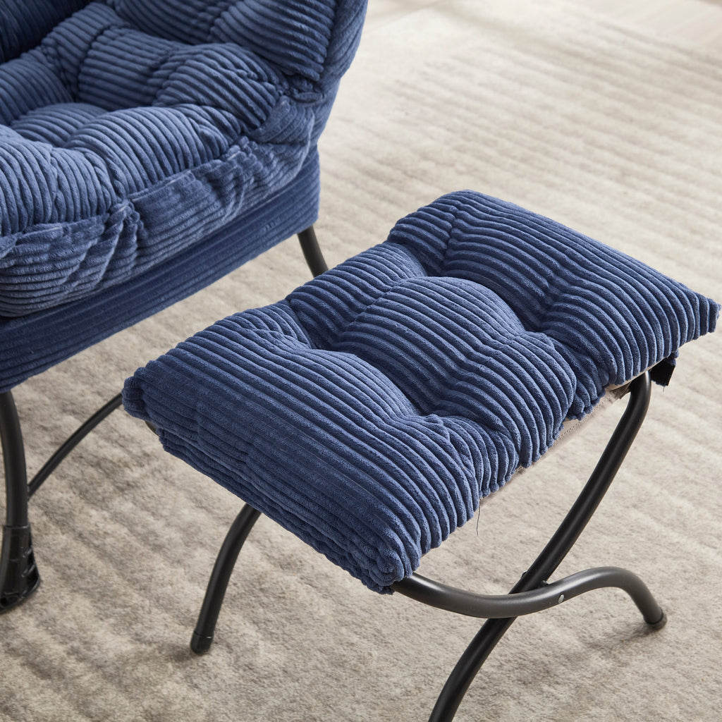 Lazy Chair with Ottoman, Modern Lounge Accent Chair with Armrests and a Side Pocket, Leisure Upholstered Sofa Chair Reading Chair with Footrest for Small Space, Corner Chair-Navy blue