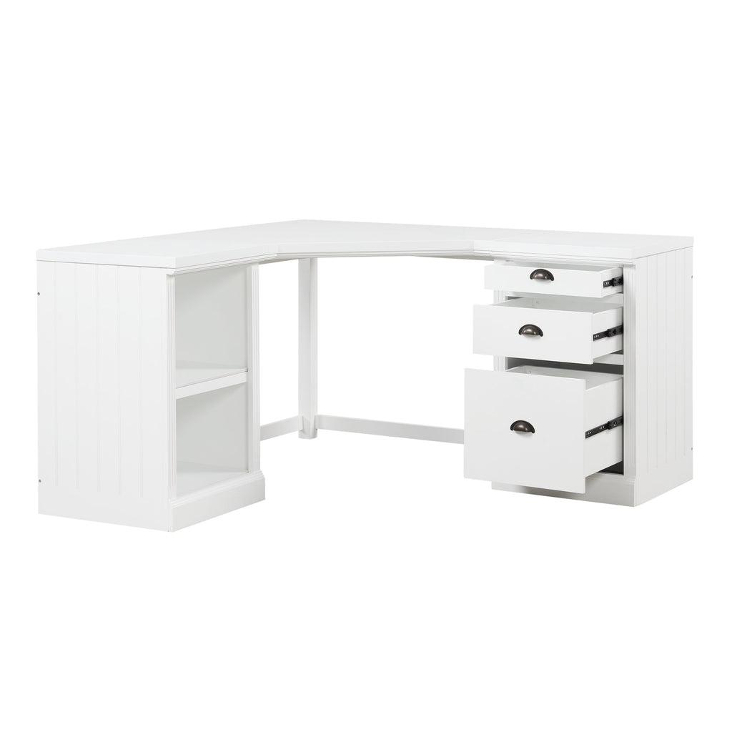 57.68' Modern L Shaped Executive Desk with 2 Storage Cabinets and 3 Drawers,Corner Writing Desk,Office Desk Furniture,Computer Desks with Depth Workstation for Home Office,Living room,White
