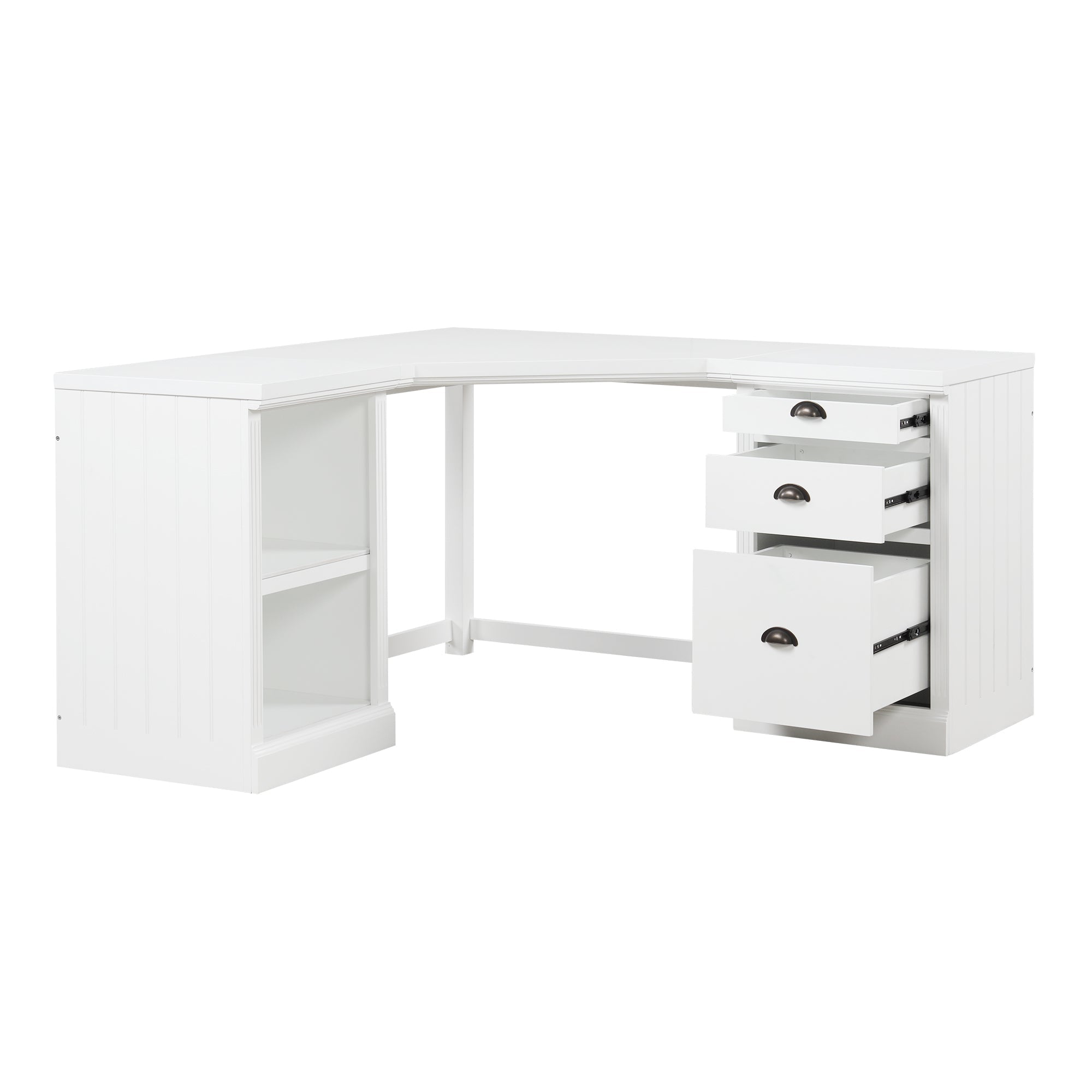 57.68' Modern L Shaped Executive Desk with 2 Storage Cabinets and 3 Drawers,Corner Writing Desk,Office Desk Furniture,Computer Desks with Depth Workstation for Home Office,Living room,White