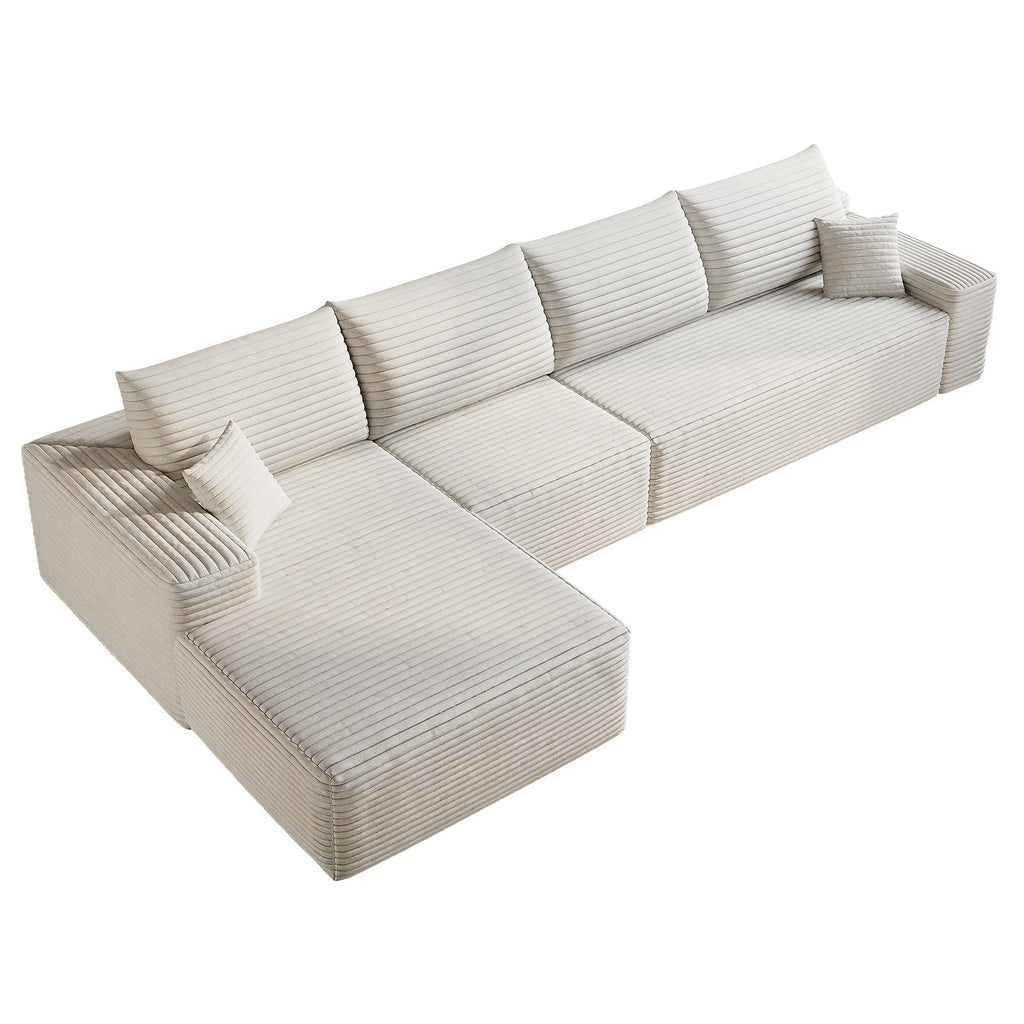 135' Cloud Sectional Couch with L-Shape Chaise,Modern Modular Sofa with Deep Seat, Upholstered Couches for Living Room Bedroom,No Assembly Required, (Plush Corduroy Fabric),White