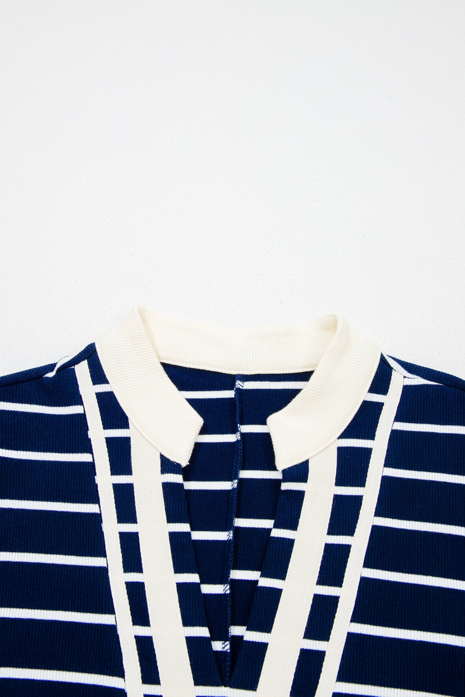 Stripe Stand Collar V-Neck Dolman Sleeve Top