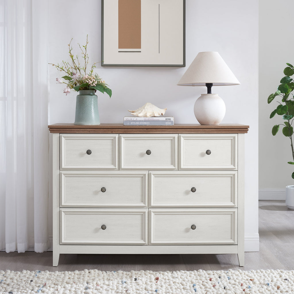 Modern 7 Drawers Dresser 7 Drawers Cabinet,Chest of Drawers Closet Organizers and Storage Clothes Storage Drawers Cabinet for Living Room, Farmhouse Dresser Organizer BEIGE