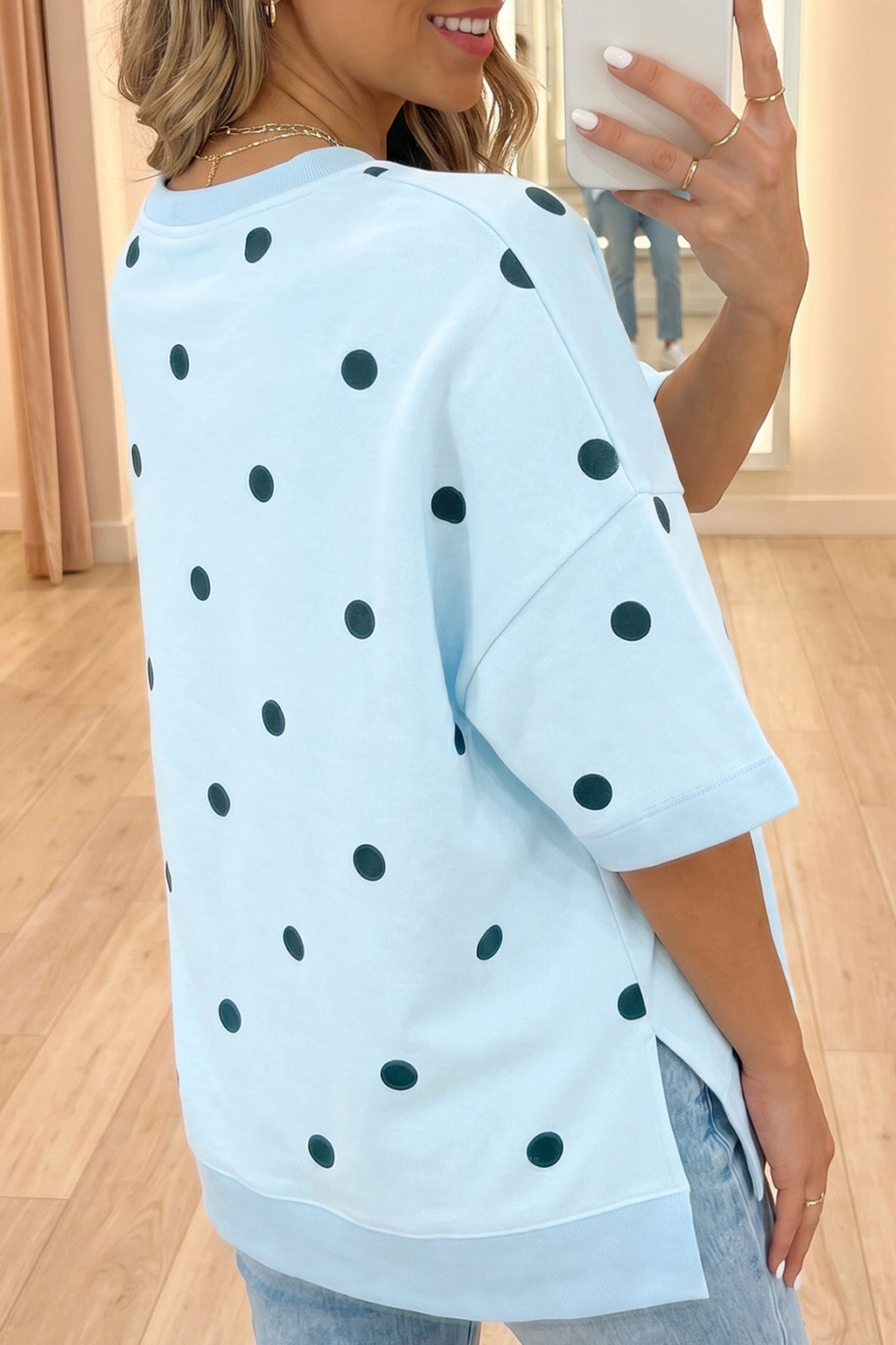 Retro Polka Dot Crossed Seam Oversize Tee