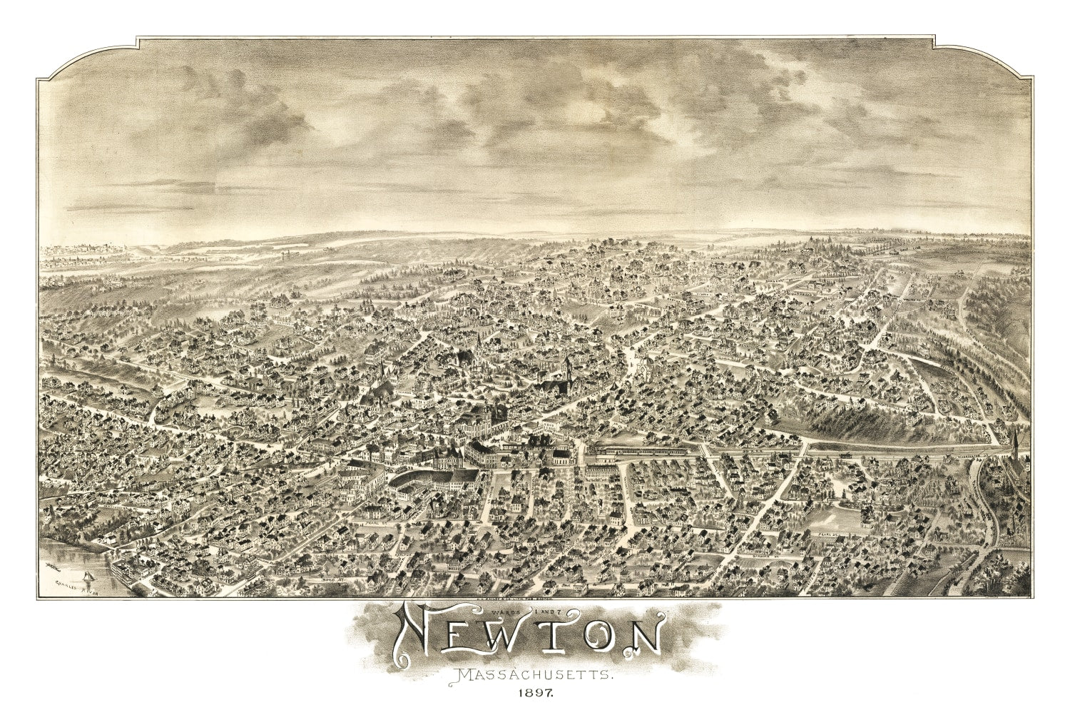 Vintage Map of Newton, Massachusetts 1897