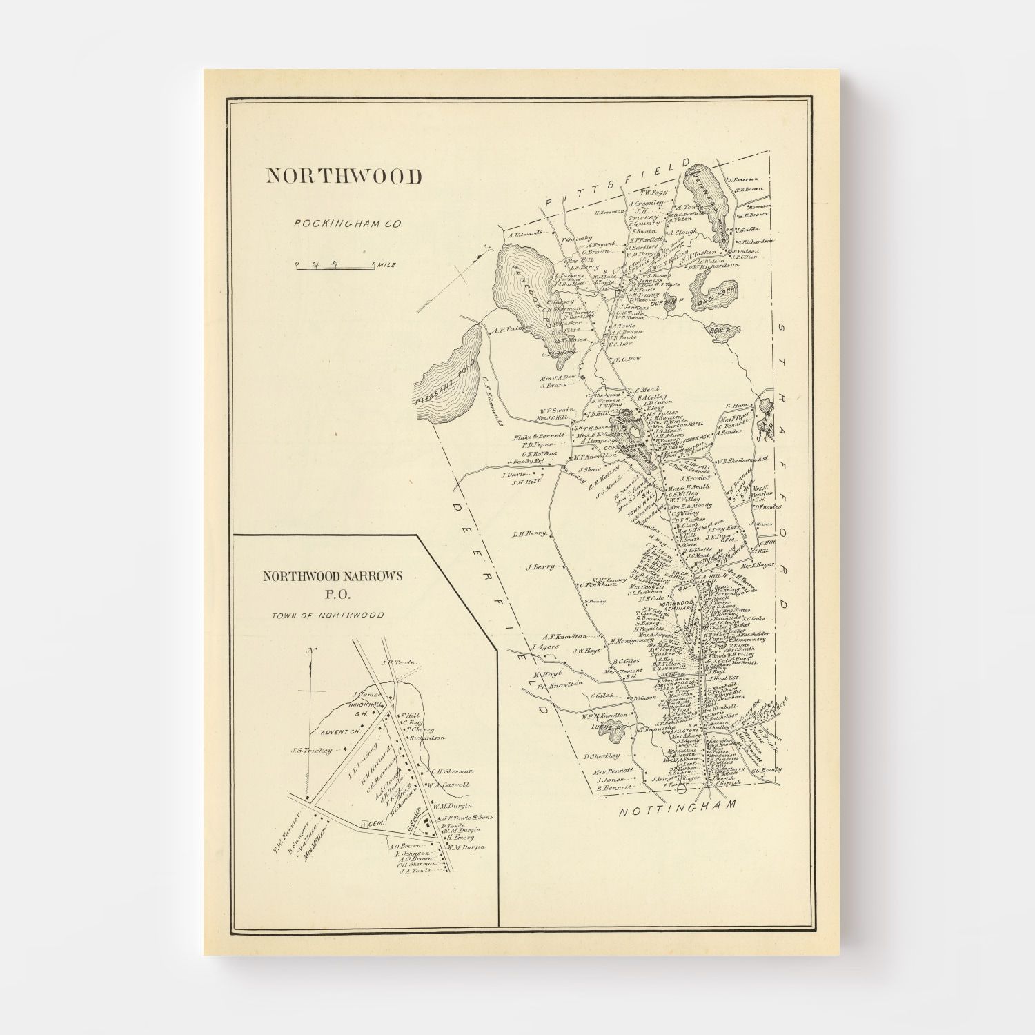 Vintage Map of Northwood, New Hampshire 1892