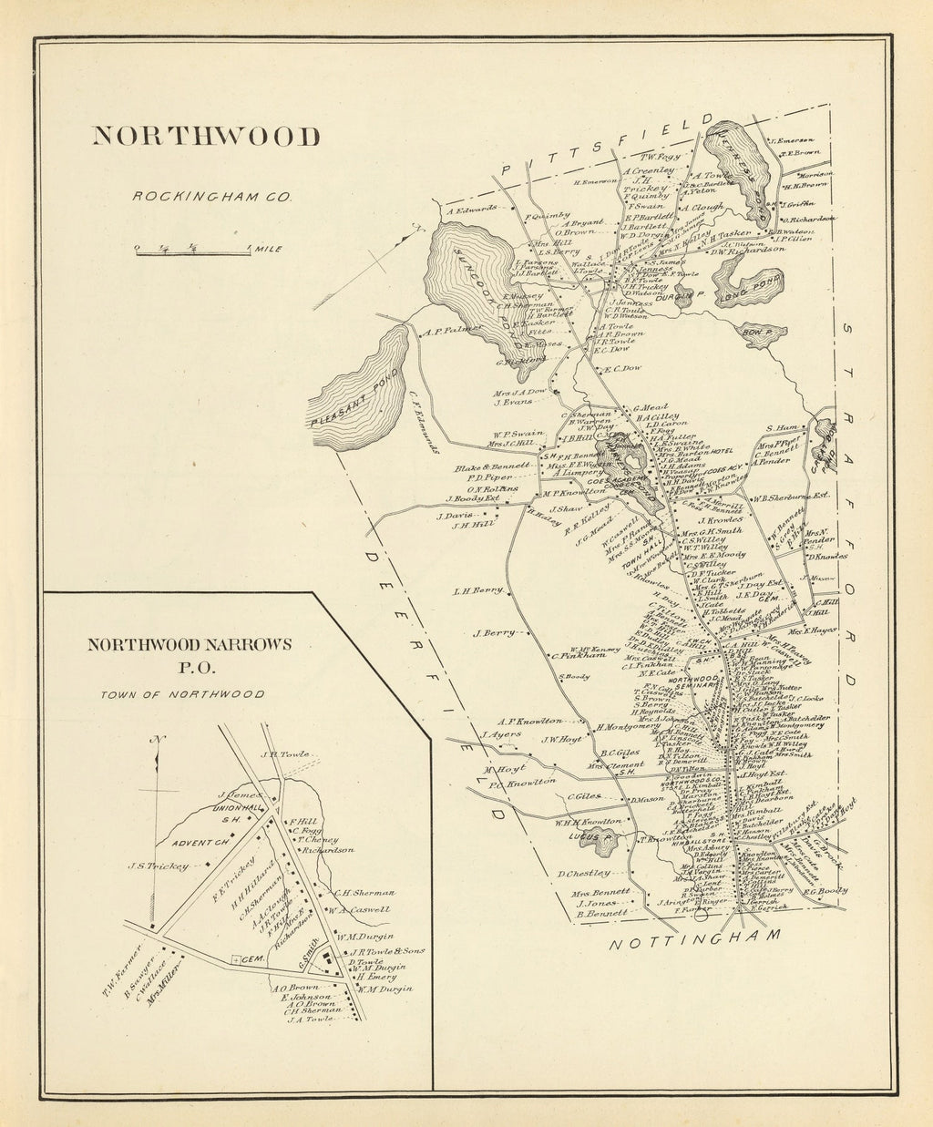 Vintage Map of Northwood, New Hampshire 1892