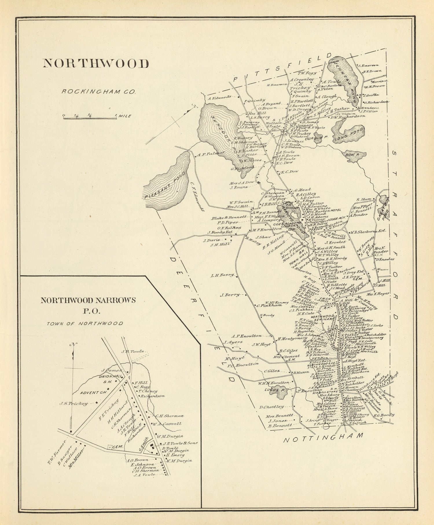 Vintage Map of Northwood, New Hampshire 1892