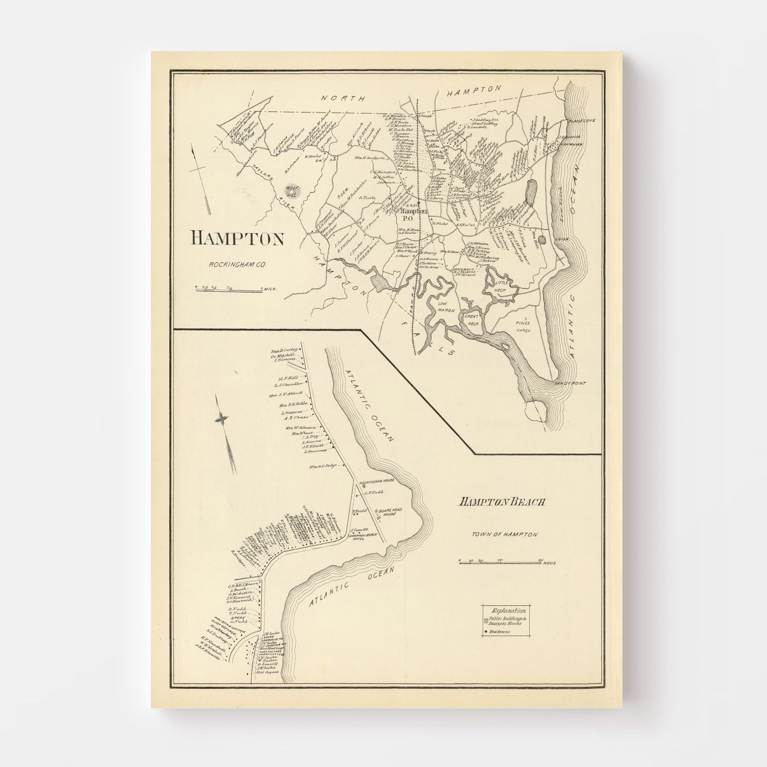 Vintage Map of Hampton, New Hampshire 1892