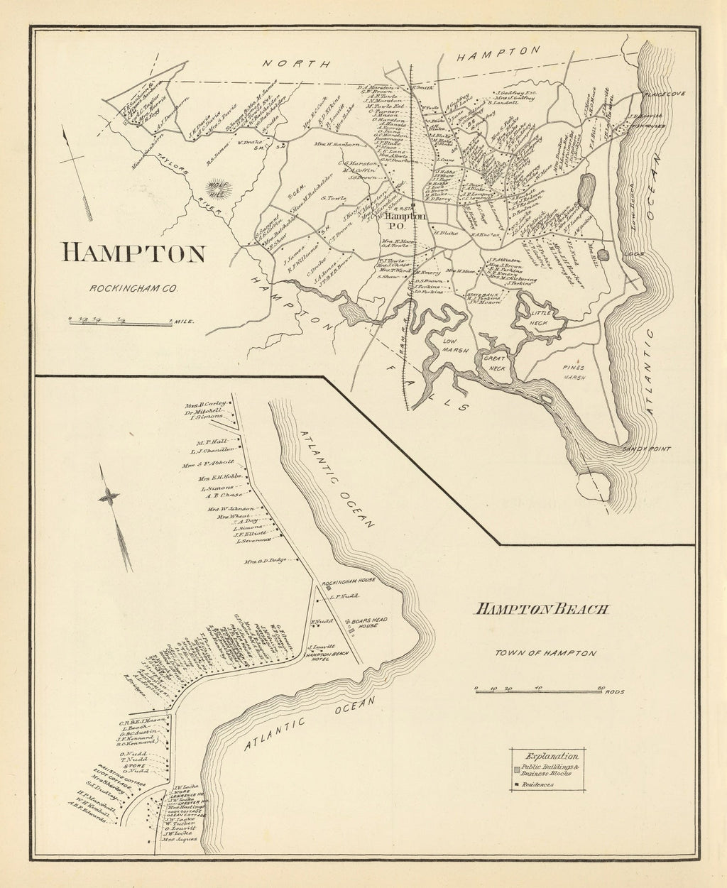 Vintage Map of Hampton, New Hampshire 1892