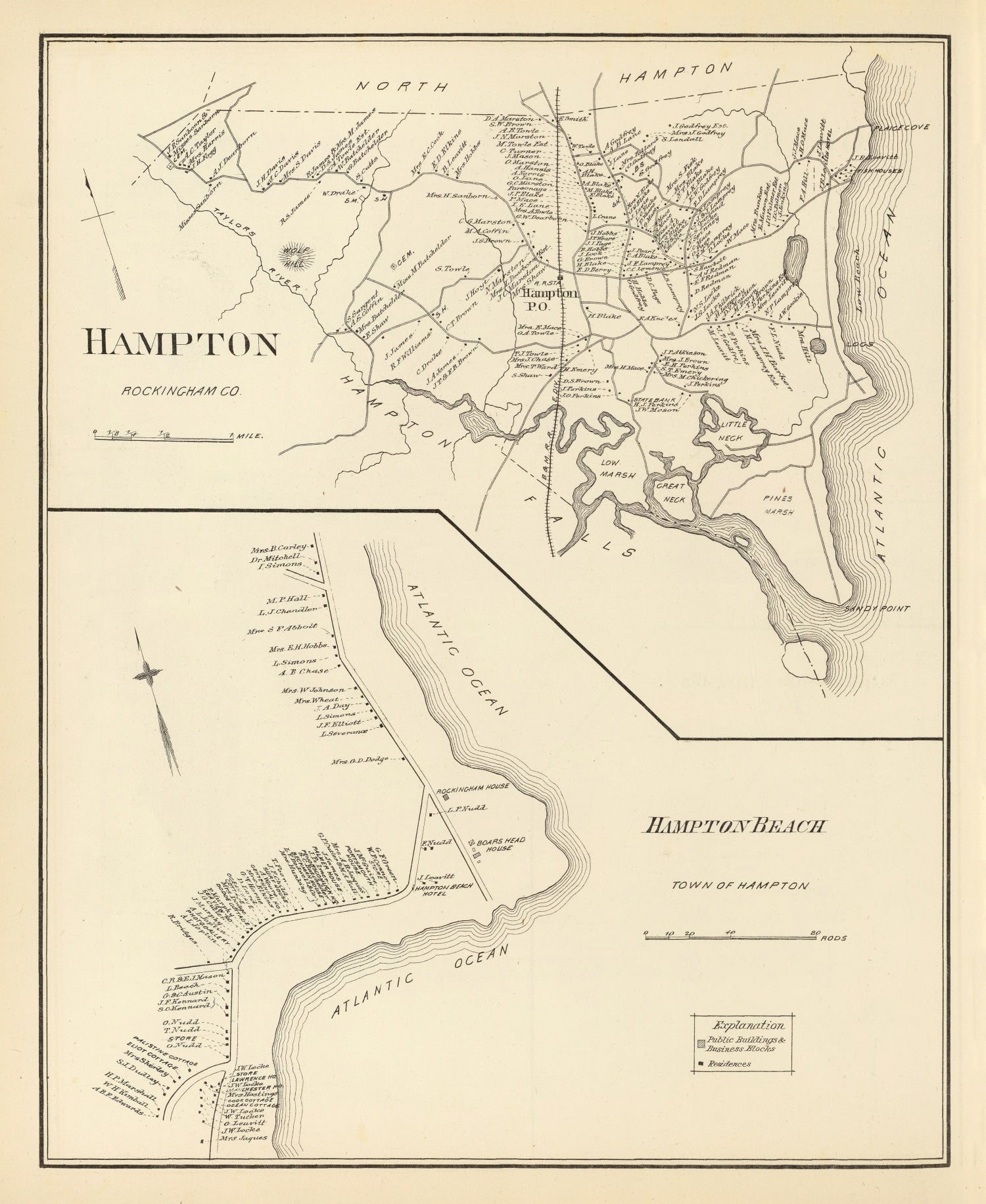Vintage Map of Hampton, New Hampshire 1892