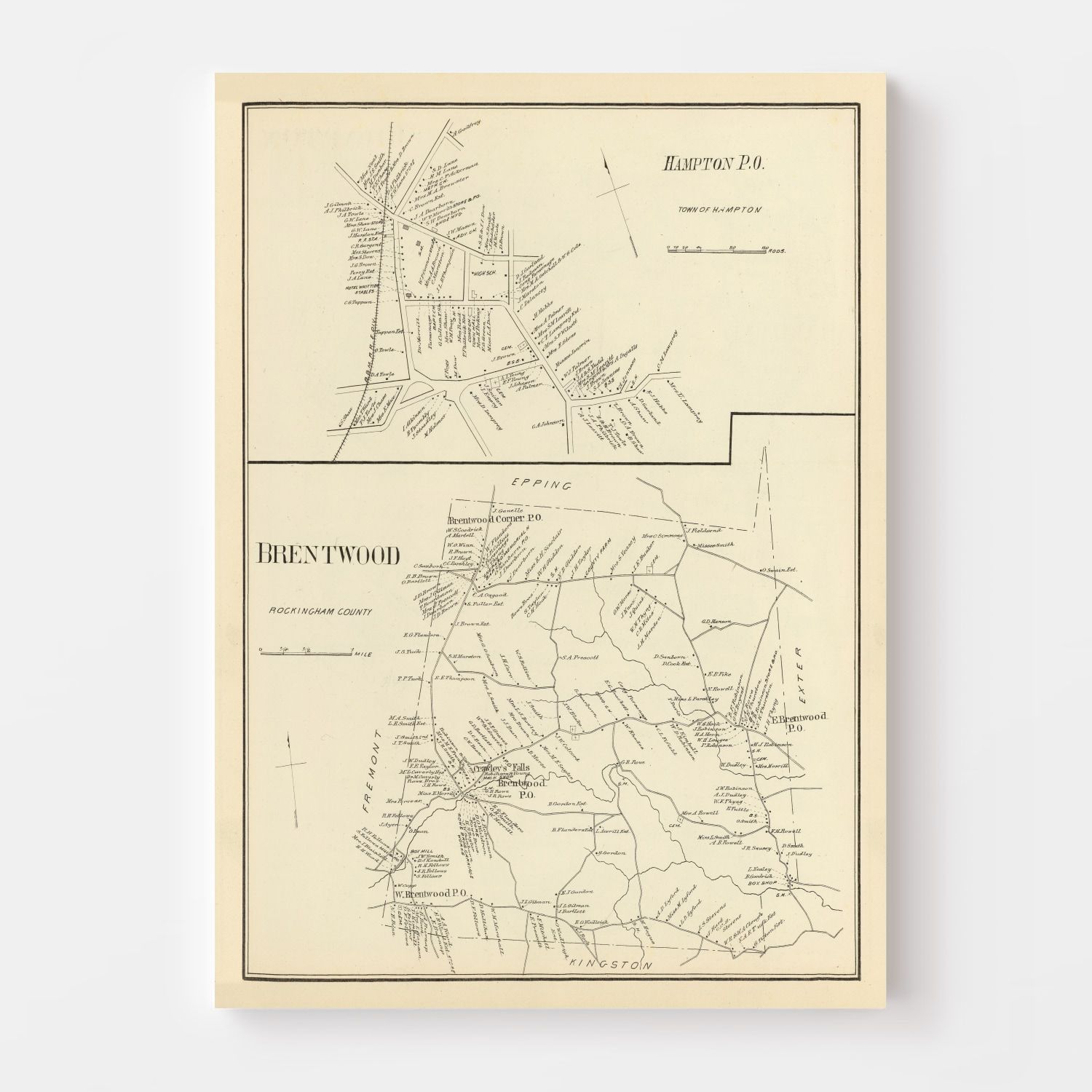Vintage Map of Brentwood, New Hampshire 1892