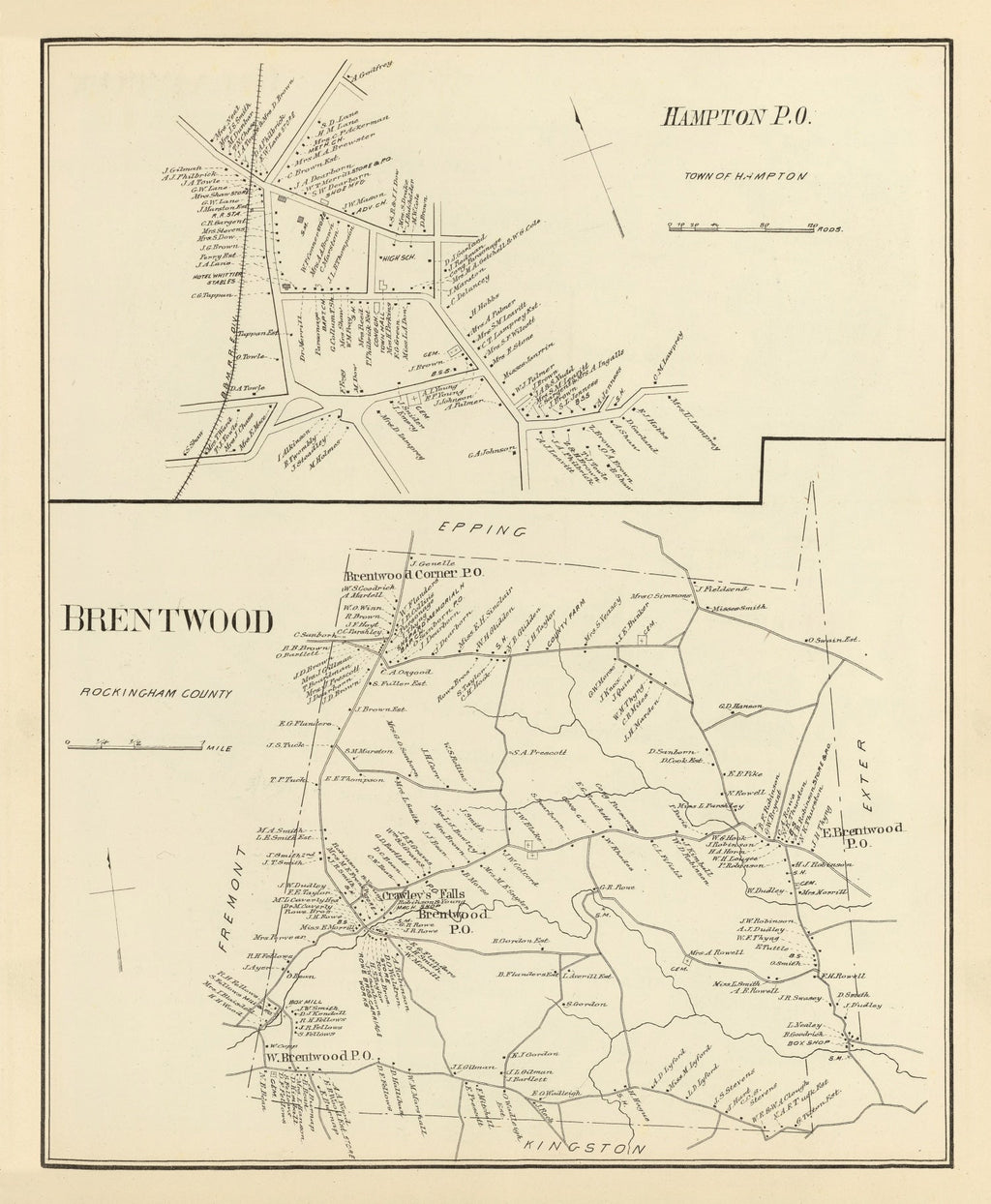 Vintage Map of Brentwood, New Hampshire 1892