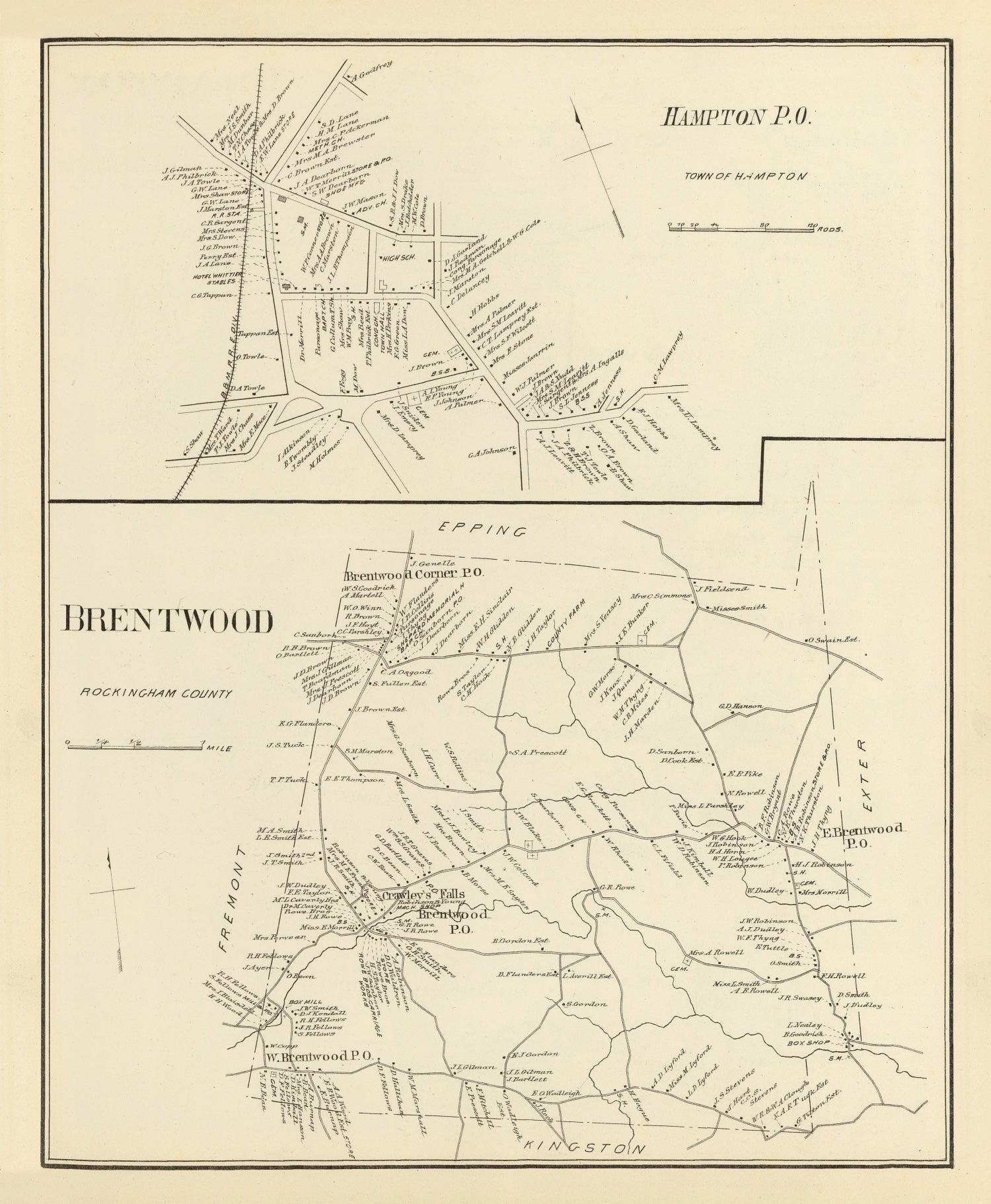 Vintage Map of Brentwood, New Hampshire 1892