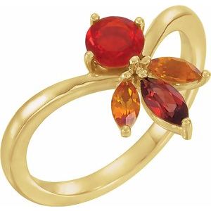 14K Yellow Gold Natural Mexican Fire Opal, Natural Mozambique Garnet & Natural Citrine Ring