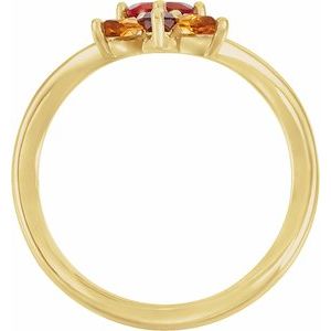 14K Yellow Gold Natural Mexican Fire Opal, Natural Mozambique Garnet & Natural Citrine Ring