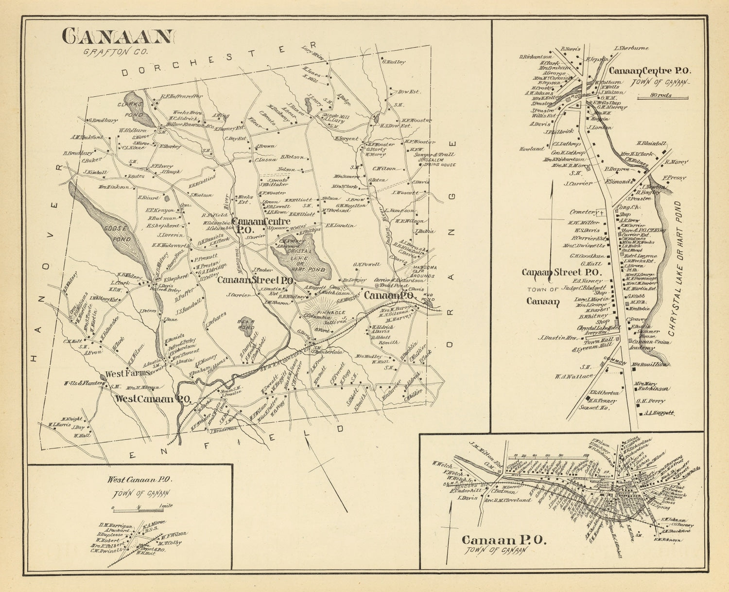 Vintage Map of Canaan, New Hampshire 1892