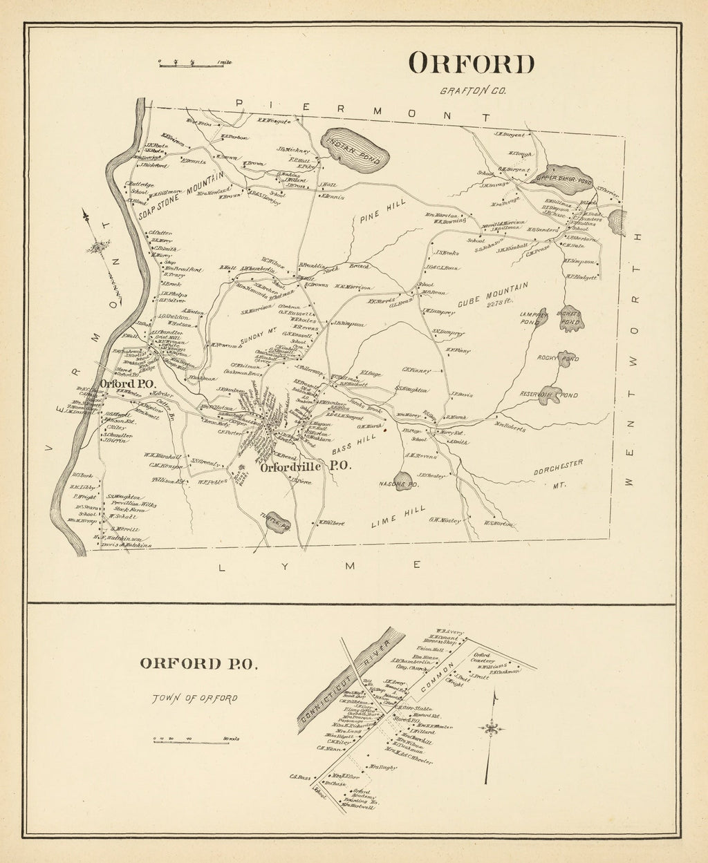 Vintage Map of Orford, New Hampshire 1892