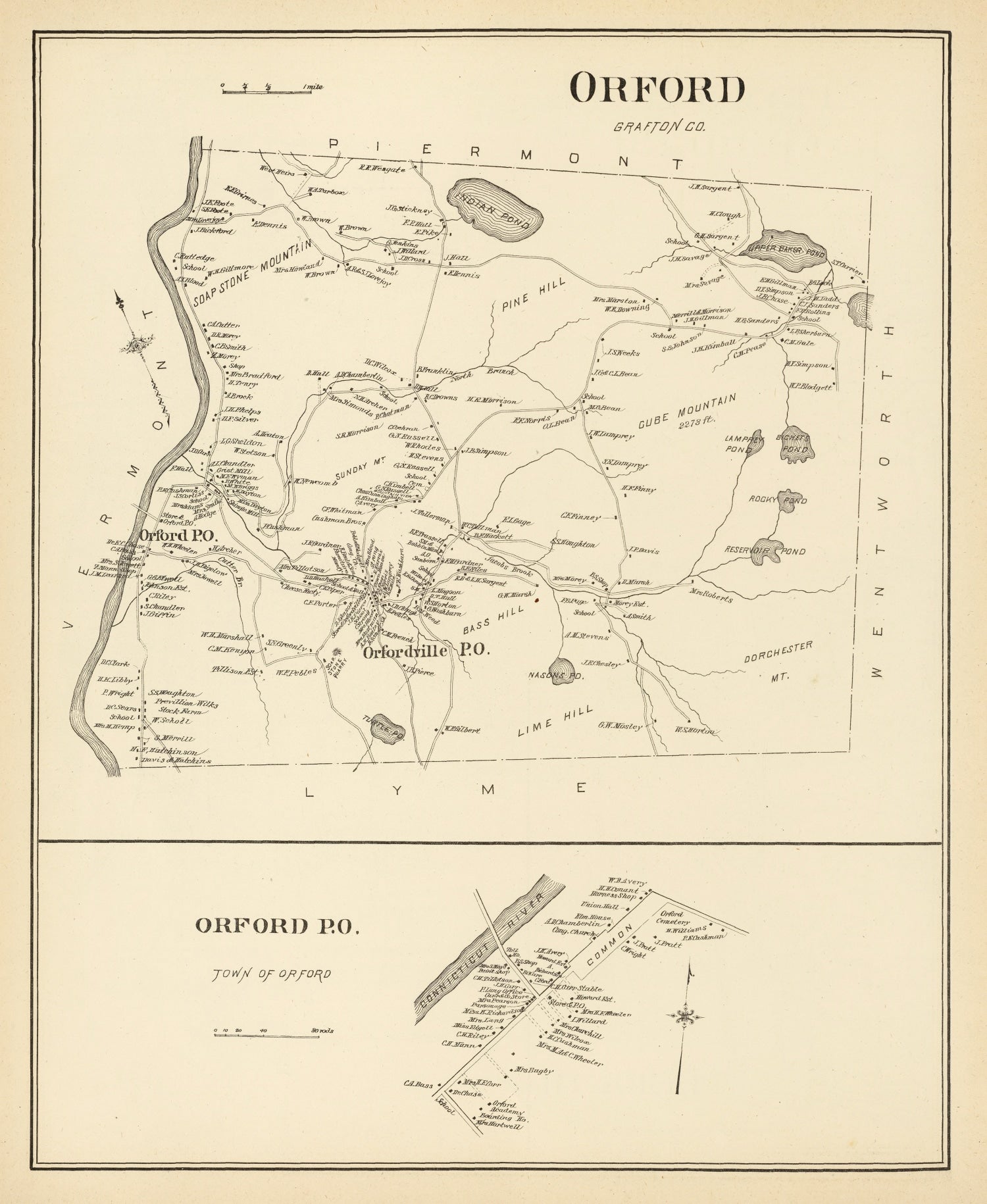 Vintage Map of Orford, New Hampshire 1892