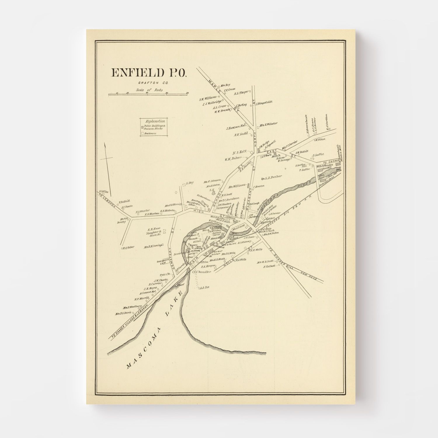 Vintage Map of Enfield, New Hampshire 1892