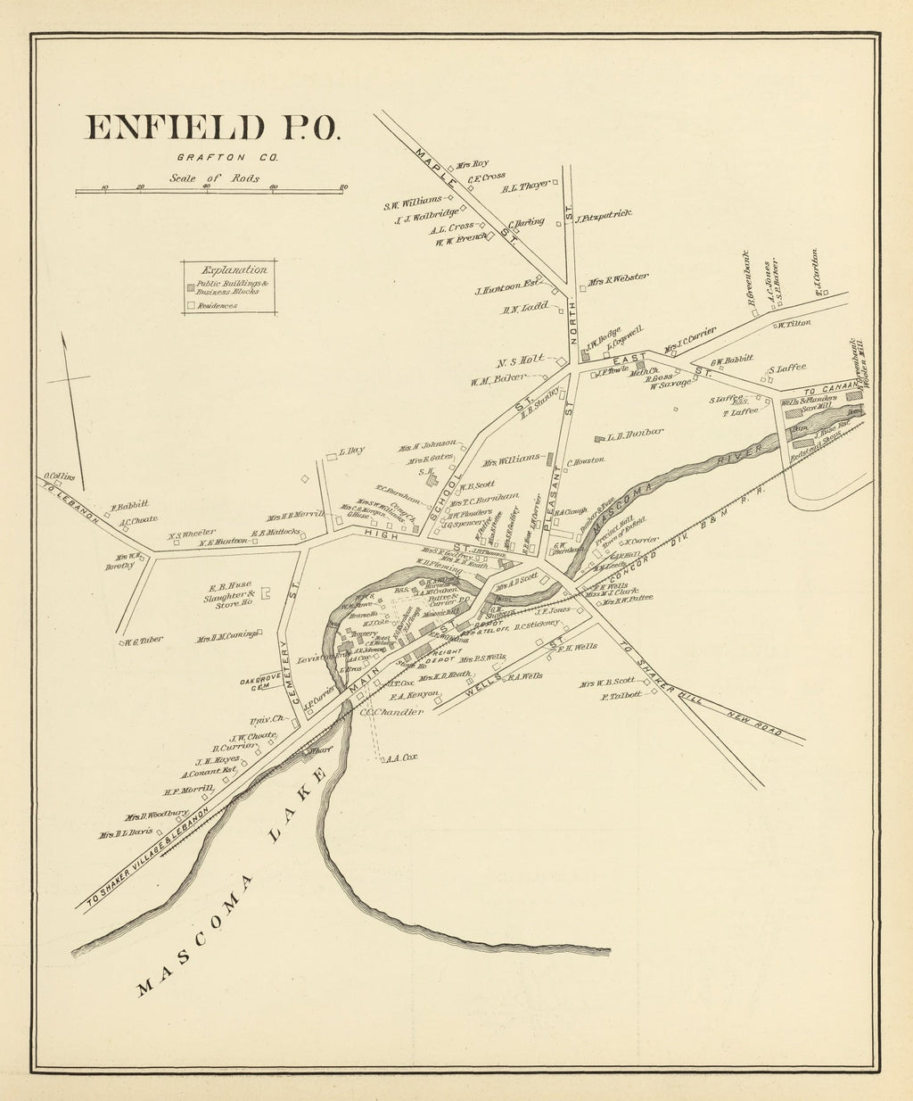 Vintage Map of Enfield, New Hampshire 1892