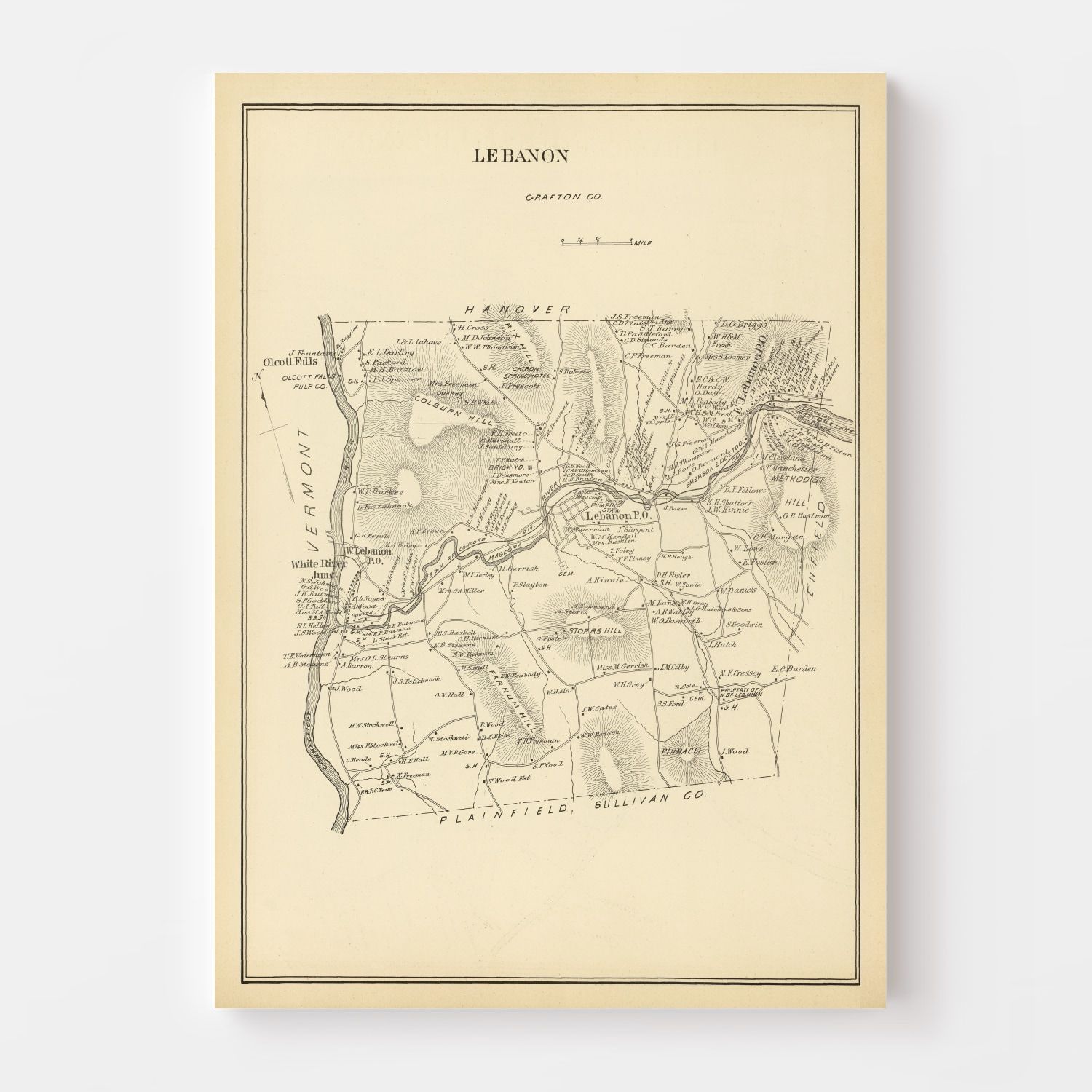Vintage Map of Lebanon, New Hampshire 1892