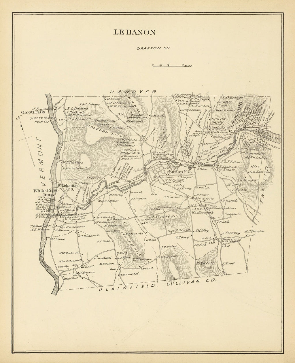 Vintage Map of Lebanon, New Hampshire 1892