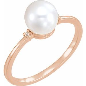 14K Rose Gold Cultured White Freshwater Pearl & .025 CTW Natural Diamond Ring