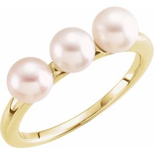 14K Yellow Gold Cultured White Freshwater Pearl Three-Stone Ring