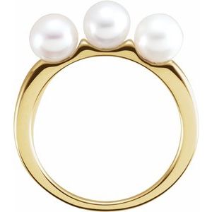 14K Yellow Gold Cultured White Freshwater Pearl Three-Stone Ring