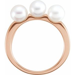 14K Rose Gold Cultured White Freshwater Pearl Three-Stone Ring